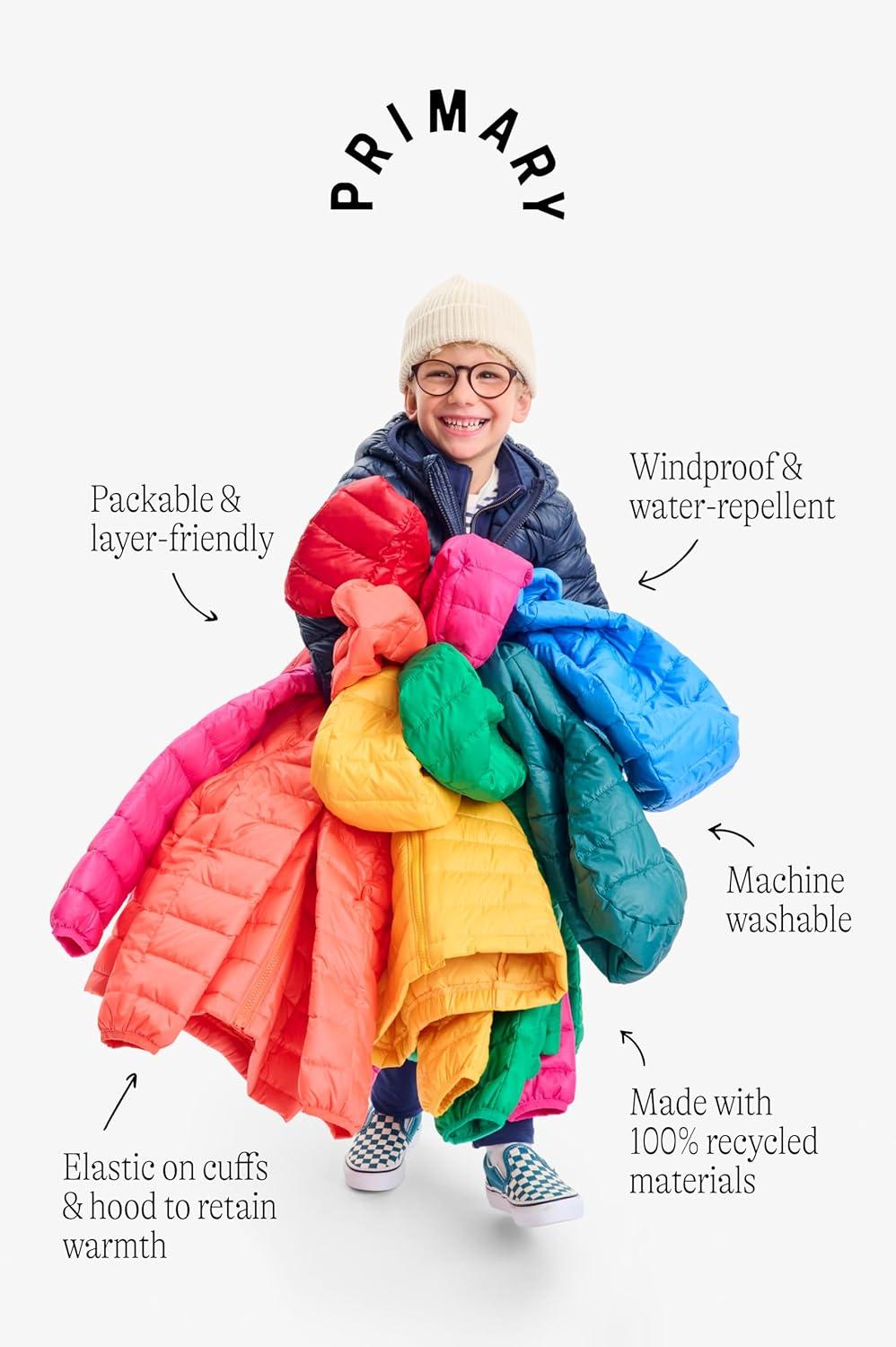 imagePrimary Kids Lightweight Puffer Jacket WaterRepellent and Windproof Made with 100 Recycled MaterialsBlueberry