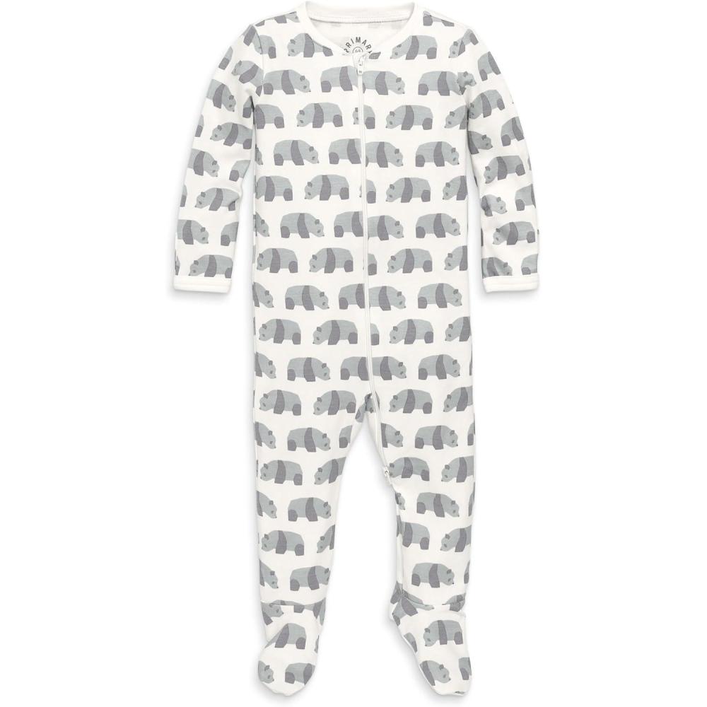 imagePrimary Baby Organic Animal Friends Zip Footie  100 Organic Cotton Sleepwear with 2Way Zipper Soft amp Safe for BabiesFog Pandas