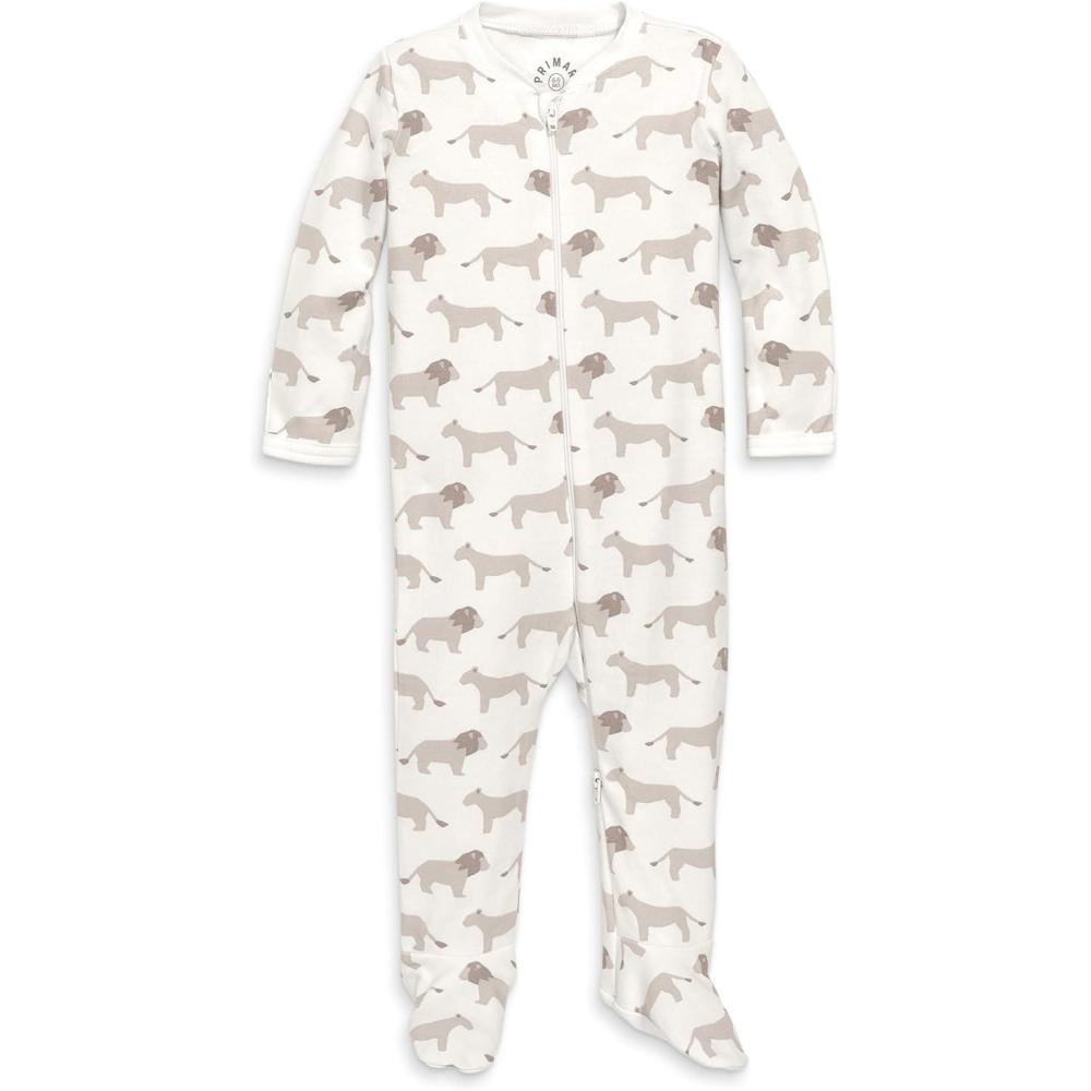 imagePrimary Baby Organic Animal Friends Zip Footie  100 Organic Cotton Sleepwear with 2Way Zipper Soft amp Safe for BabiesSand Baby Lions