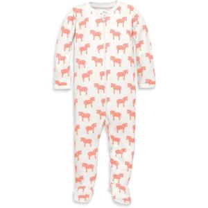 Primary Baby Organic Animal Friends Zip Footie – 100% Organic Cotton Sleepwear with 2-Way Zipper, Soft & Safe for Babies(Blossom Zebras)