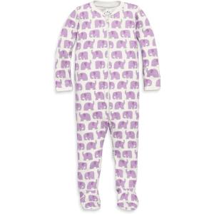 Primary Baby Organic Animal Friends Zip Footie – 100% Organic Cotton Sleepwear with 2-Way Zipper, Soft & Safe for Babies(Lavender-baby-elephants)