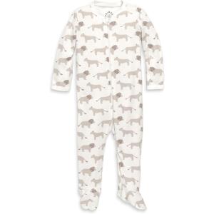 Primary Baby Organic Animal Friends Zip Footie – 100% Organic Cotton Sleepwear with 2-Way Zipper, Soft & Safe for Babies(Sand Baby Lions)