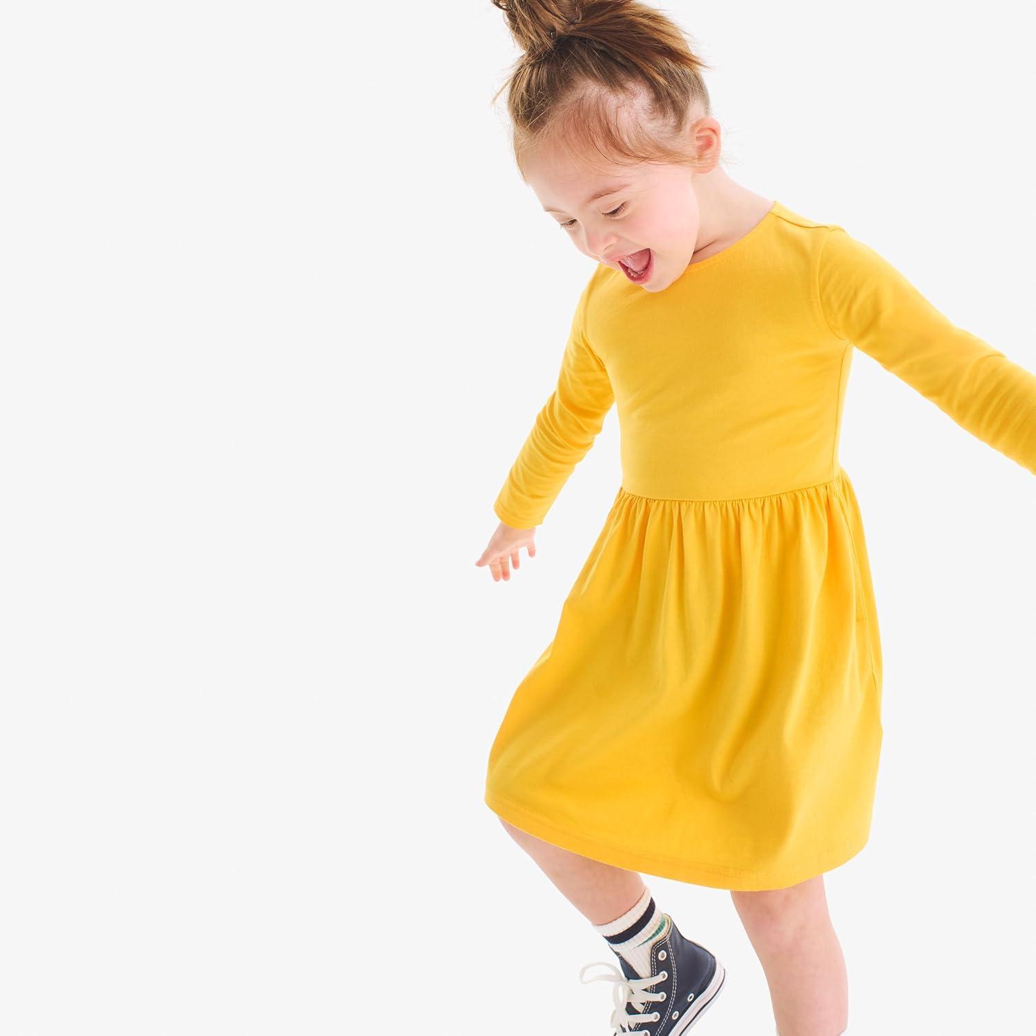 imagePrimary Kids Long Sleeve Perfect Pocket Dress Soft Cotton Jersey Dress for Kids Everyday Comfort with PocketsIris