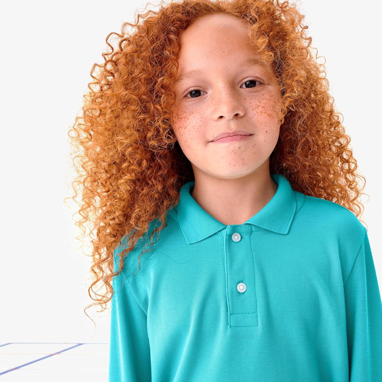 imagePrimary Kids Long Sleeve Pique Polo Soft Cotton Blend Uniform Shirt Breathable Durable School Polo for Boys amp GirlsCobalt