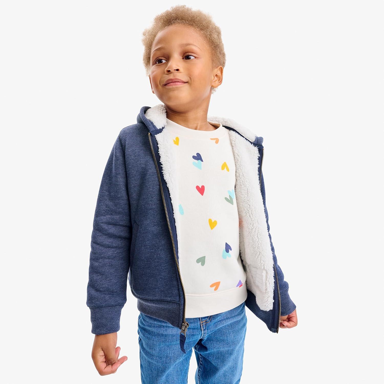 imagePrimary Kids Teddy FleeceLined Zip Hoodie Soft Recycled Cotton Sweatshirt Jacket UltraCozy Hooded ZipUp for KidsHeather Iris