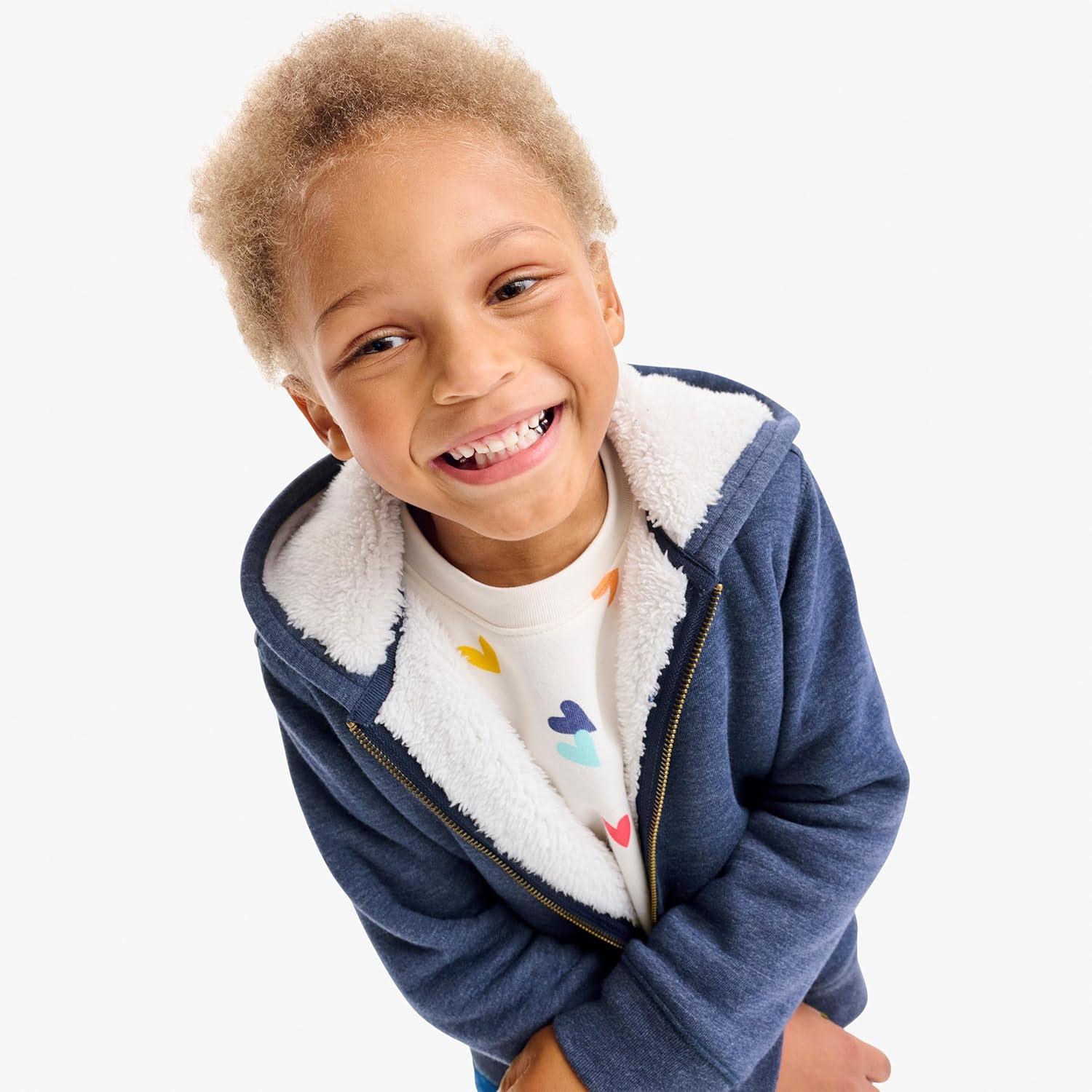 imagePrimary Kids Teddy FleeceLined Zip Hoodie Soft Recycled Cotton Sweatshirt Jacket UltraCozy Hooded ZipUp for KidsHeather Vintage Blue