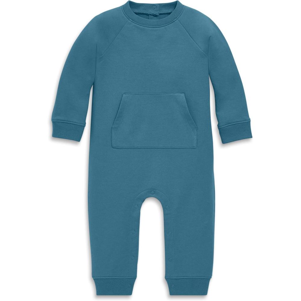 imagePrimary Baby Sweatshirt Romper French Terry OnePiece for Babies Soft Cozy Fabric with Easy Snap LegsSlate Blue