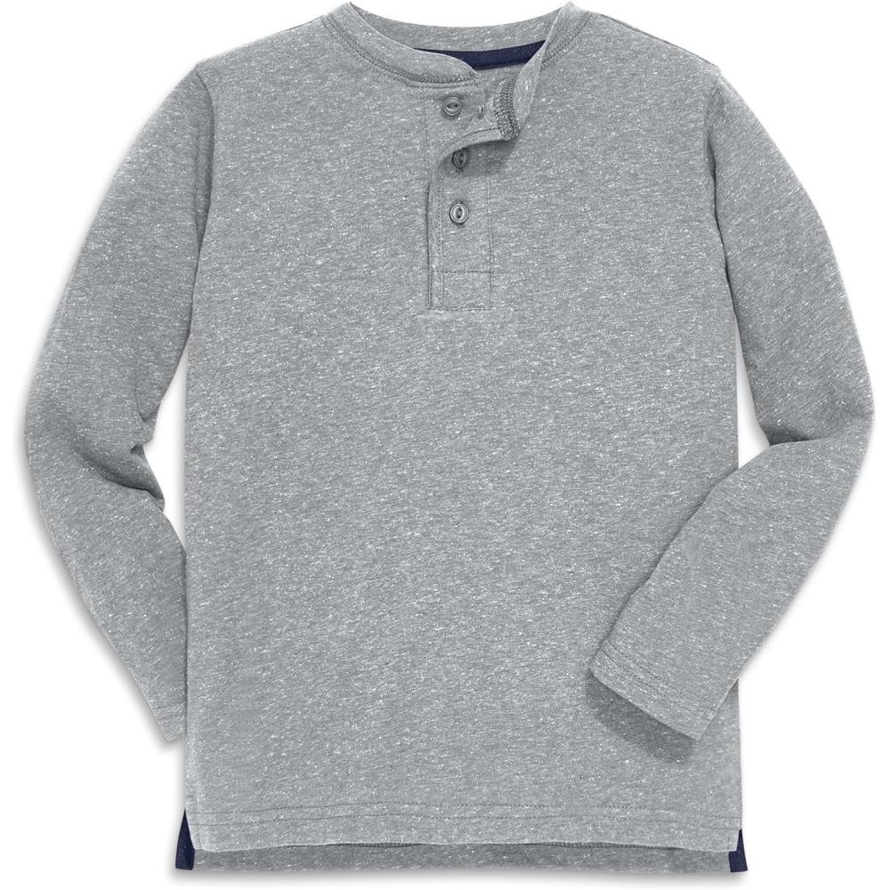 imagePrimary Kids Heathered Long Sleeve Henley Tee  Soft Cotton Blend Shirt for Boys amp Girls Textured Everyday LayerHeather Gray