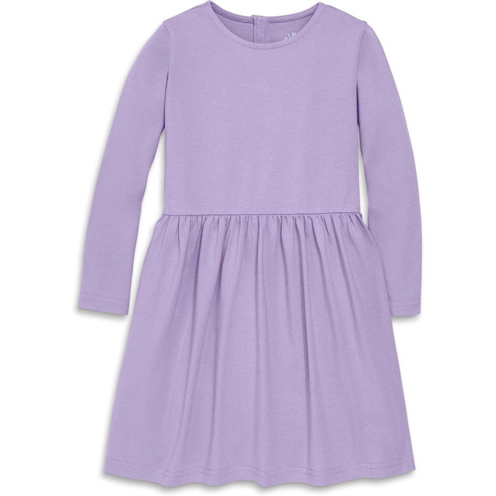 imagePrimary Kids Long Sleeve Perfect Pocket Dress Soft Cotton Jersey Dress for Kids Everyday Comfort with PocketsIris