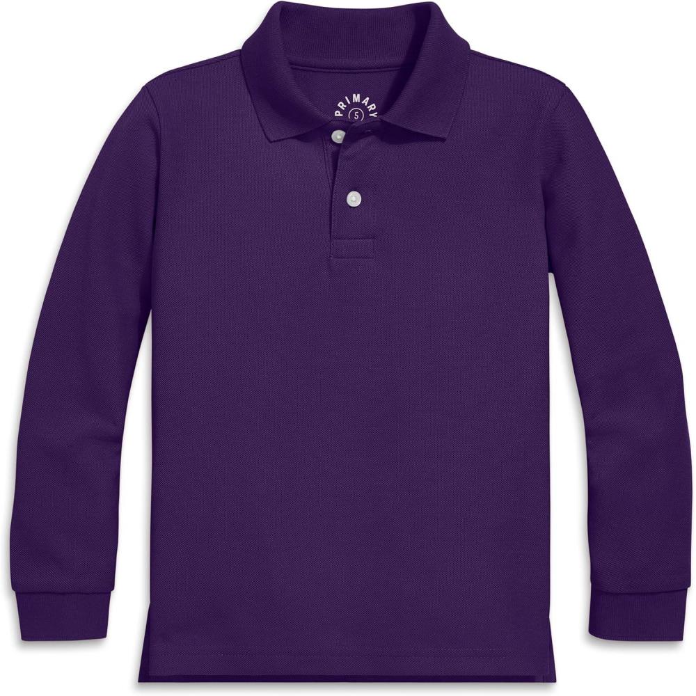 imagePrimary Kids Long Sleeve Pique Polo  Soft Cotton Blend Uniform Shirt Breathable Durable School Polo for Boys amp GirlsGrape