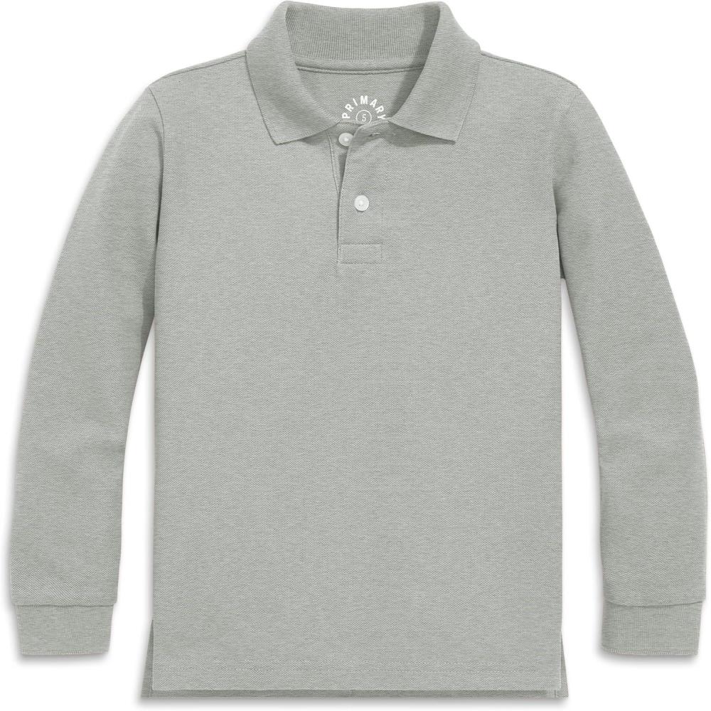 imagePrimary Kids Long Sleeve Pique Polo Soft Cotton Blend Uniform Shirt Breathable Durable School Polo for Boys amp GirlsHeather Gray