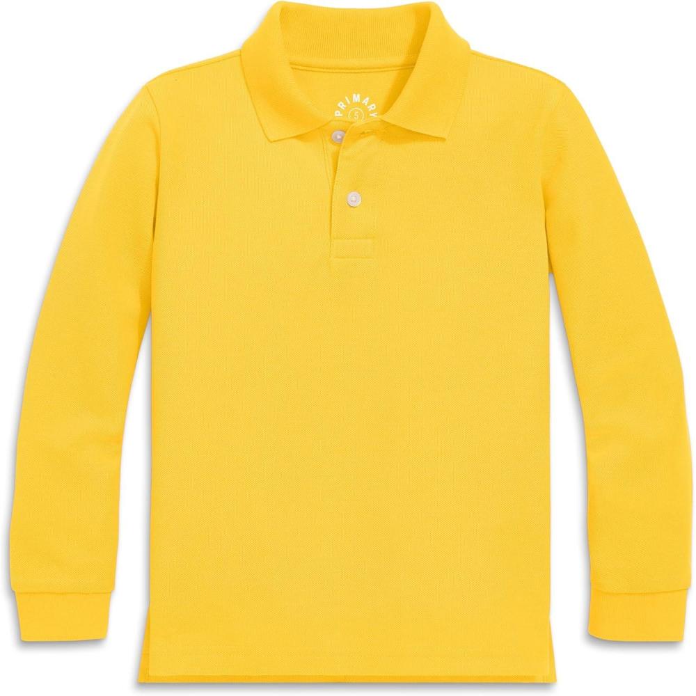 imagePrimary Kids Long Sleeve Pique Polo  Soft Cotton Blend Uniform Shirt Breathable Durable School Polo for Boys amp GirlsSunflower