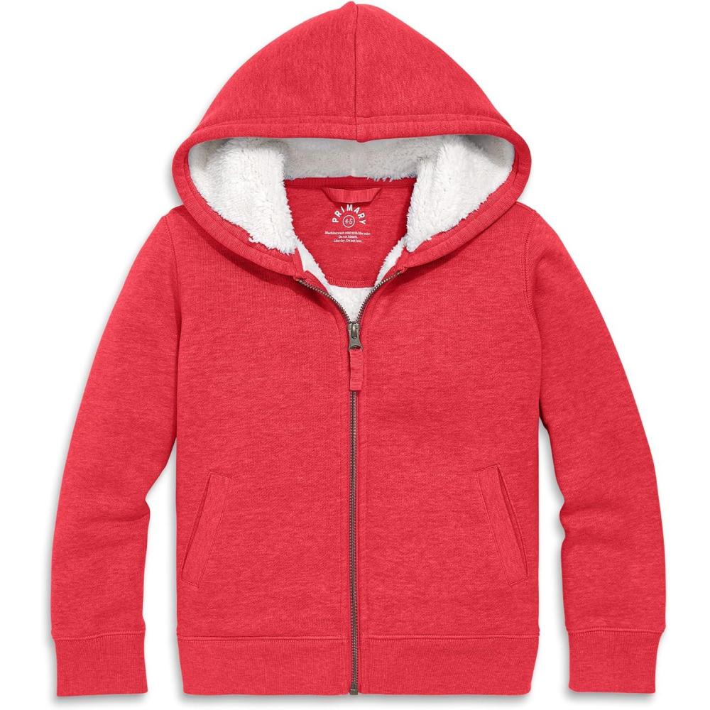 imagePrimary Kids Teddy FleeceLined Zip Hoodie  Soft Recycled Cotton Sweatshirt Jacket UltraCozy Hooded ZipUp for KidsHeather Cherry