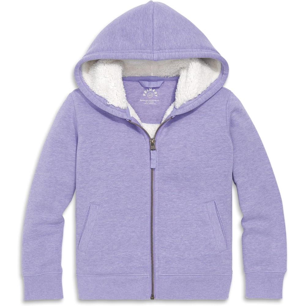 imagePrimary Kids Teddy FleeceLined Zip Hoodie Soft Recycled Cotton Sweatshirt Jacket UltraCozy Hooded ZipUp for KidsHeather Iris