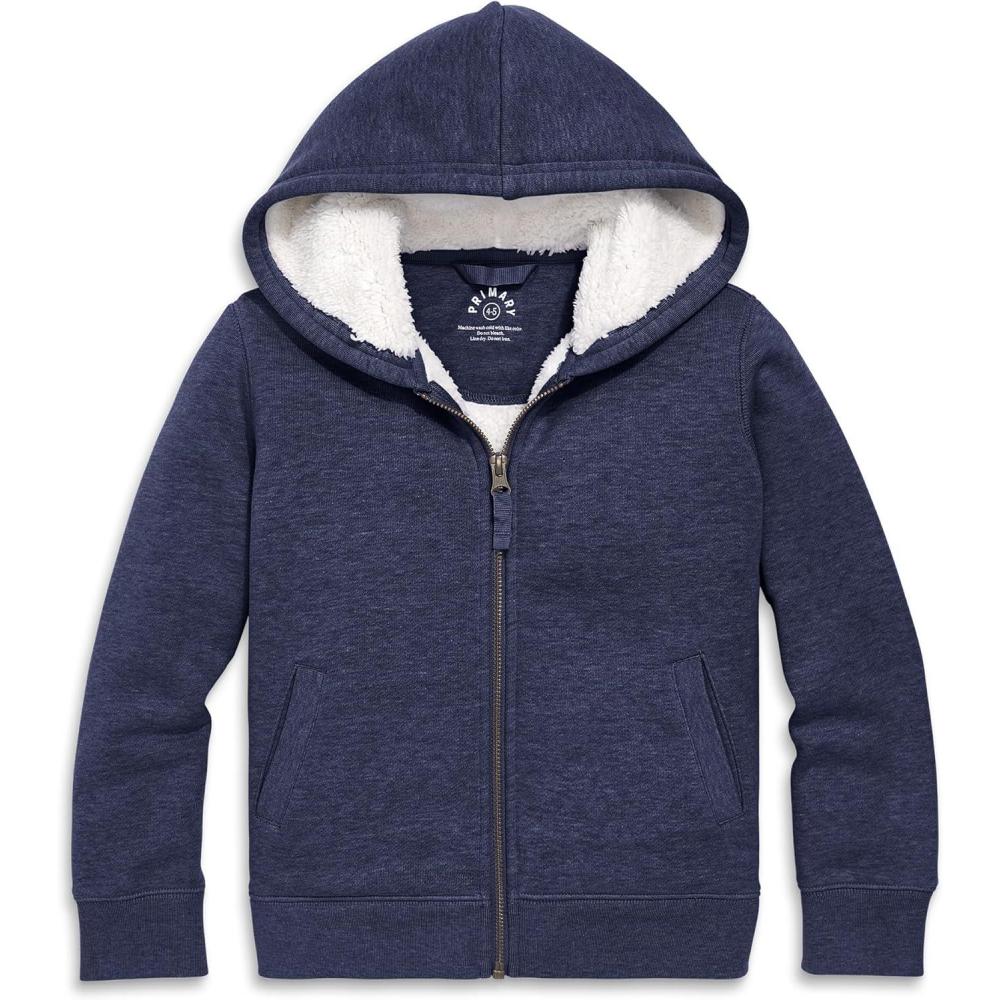 imagePrimary Kids Teddy FleeceLined Zip Hoodie Soft Recycled Cotton Sweatshirt Jacket UltraCozy Hooded ZipUp for KidsHeather Navy
