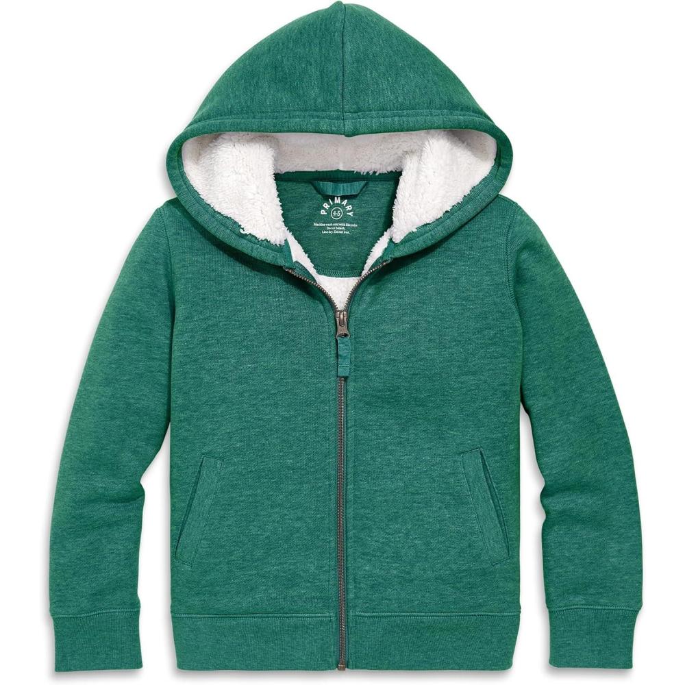 imagePrimary Kids Teddy FleeceLined Zip Hoodie Soft Recycled Cotton Sweatshirt Jacket UltraCozy Hooded ZipUp for KidsHeather Spruce