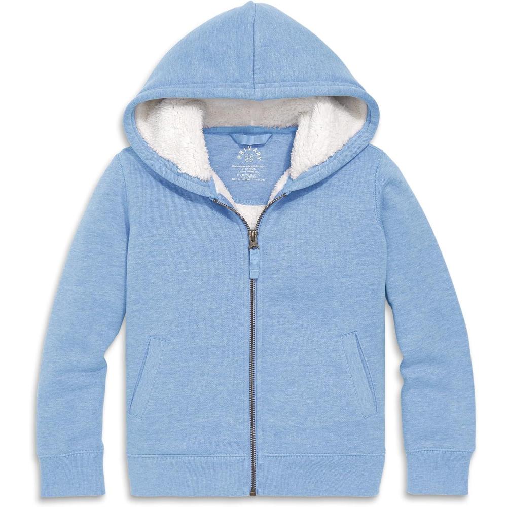 imagePrimary Kids Teddy FleeceLined Zip Hoodie Soft Recycled Cotton Sweatshirt Jacket UltraCozy Hooded ZipUp for KidsHeather Vintage Blue