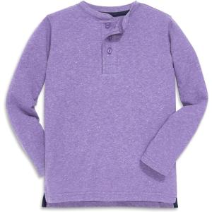 Primary Kids Heathered Long Sleeve Henley Tee – Soft Cotton Blend Shirt for Boys & Girls, Textured Everyday Layer(Iris)