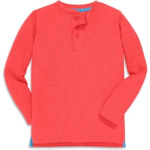 Primary Kids Heathered Long Sleeve Henley Tee – Soft Cotton Blend Shirt for Boys & Girls, Textured Everyday Layer(Strawberry)