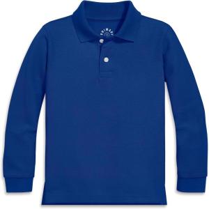 Primary Kids Long Sleeve Pique Polo – Soft Cotton Blend Uniform Shirt, Breathable Durable School Polo for Boys & Girls(Cobalt)