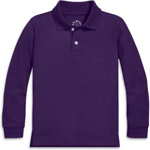 Primary Kids Long Sleeve Pique Polo – Soft Cotton Blend Uniform Shirt, Breathable Durable School Polo for Boys & Girls(Grape)