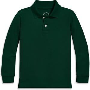 Primary Kids Long Sleeve Pique Polo – Soft Cotton Blend Uniform Shirt, Breathable Durable School Polo for Boys & Girls(Ivy)