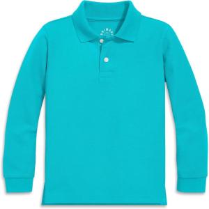Primary Kids Long Sleeve Pique Polo – Soft Cotton Blend Uniform Shirt, Breathable Durable School Polo for Boys & Girls(Peacock)