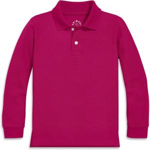 Primary Kids Long Sleeve Pique Polo – Soft Cotton Blend Uniform Shirt, Breathable Durable School Polo for Boys & Girls(Raspberry)