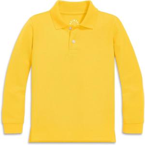 Primary Kids Long Sleeve Pique Polo – Soft Cotton Blend Uniform Shirt, Breathable Durable School Polo for Boys & Girls(Sunflower)