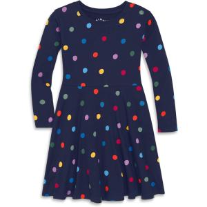 Primary Kids Long Sleeve Twirly Dress in Confetti Dots – Soft Cotton Jersey Dress for Kids(Navy Confetti Dot)