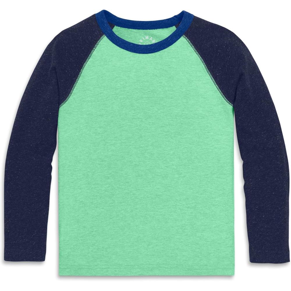 imagePrimary Kids Heathered Long Sleeve Baseball Tee Cotton Blend Raglan Shirt for Boys amp Girls Soft Everyday LayerClover Navy