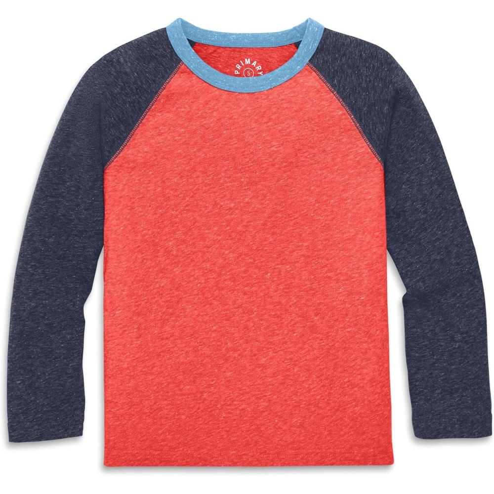 imagePrimary Kids Heathered Long Sleeve Baseball Tee Cotton Blend Raglan Shirt for Boys amp Girls Soft Everyday LayerStrawberry Navy