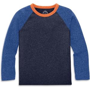 Primary Kids Heathered Long Sleeve Baseball Tee – Cotton Blend Raglan Shirt for Boys & Girls, Soft Everyday Layer(Navy/ Cobalt)