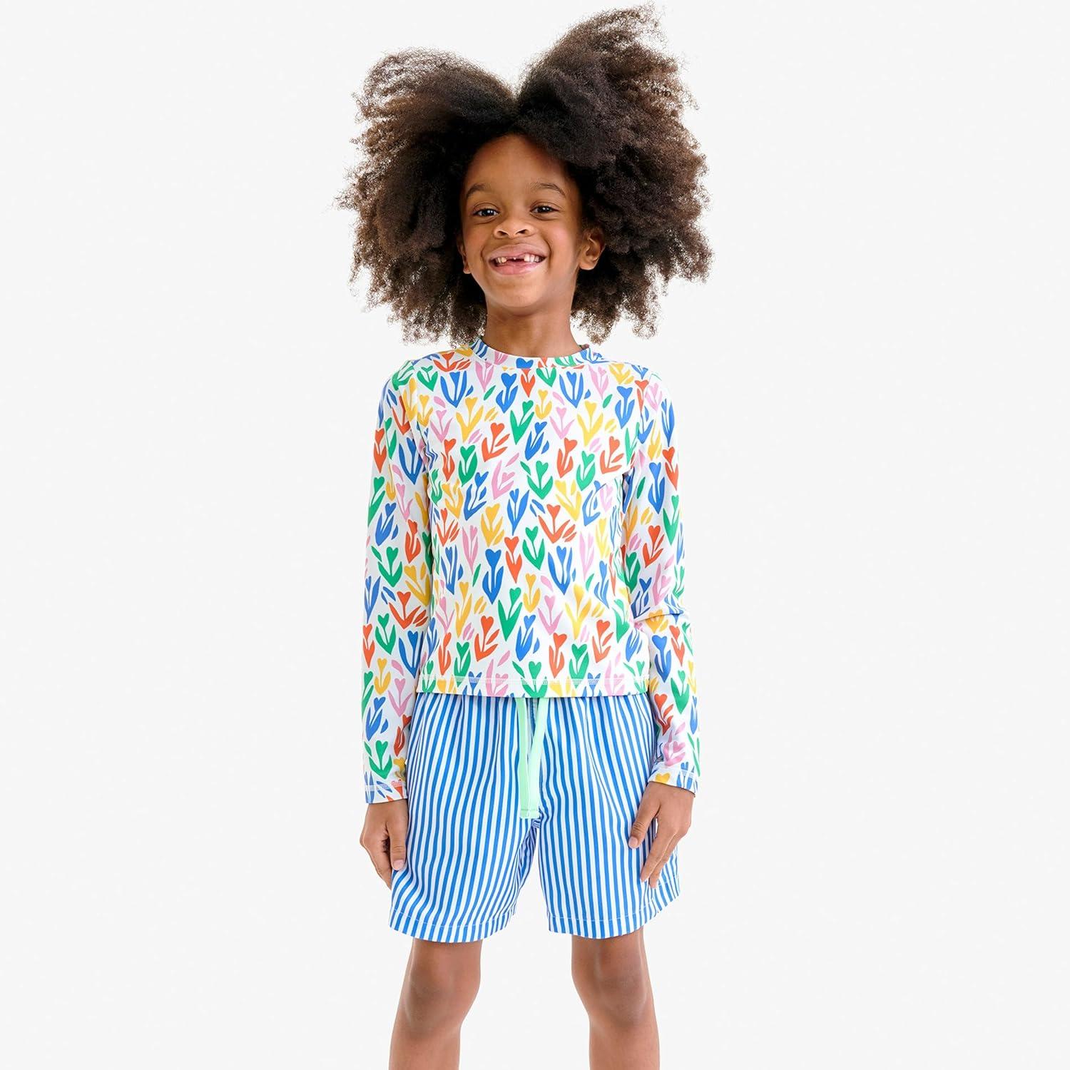 imagePrimary Kids Swim Trunk in Stripe UPF 50 Made with Recycled MaterialsBlueberry White Stripe