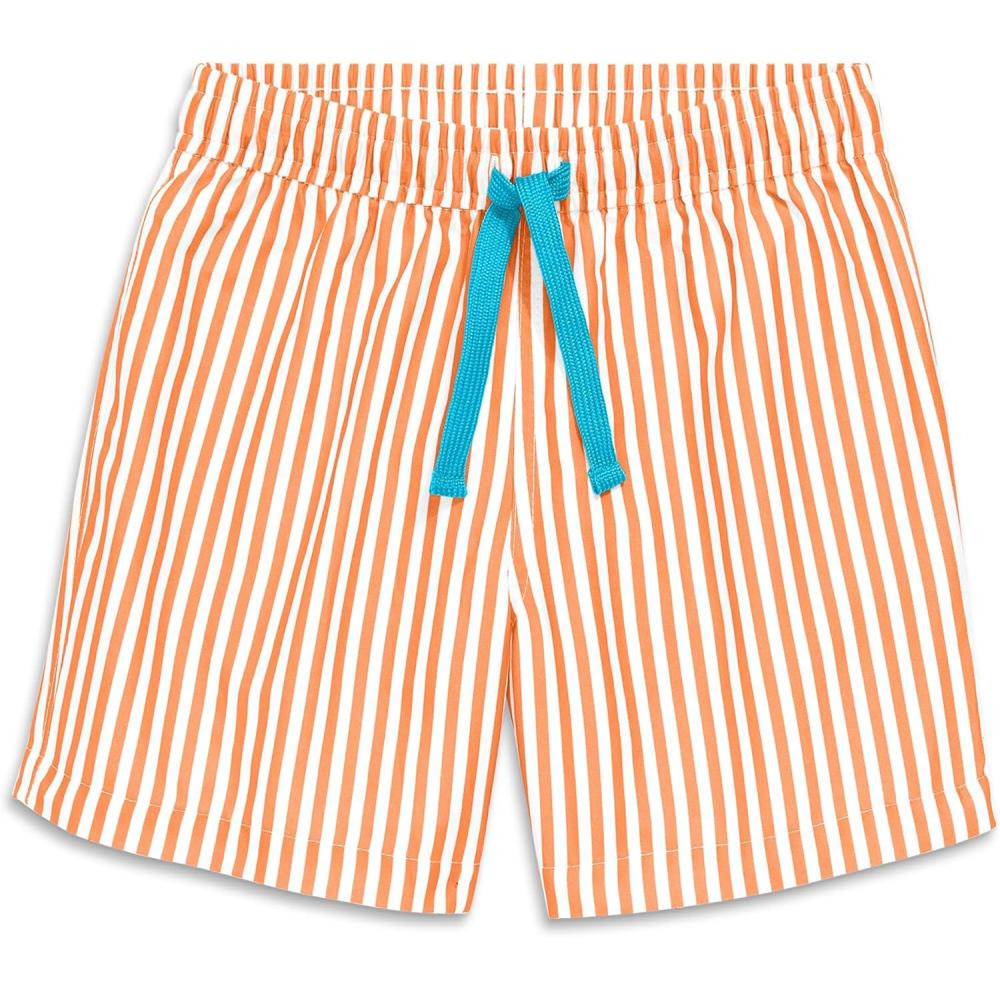 imagePrimary Kids Swim Trunk in Stripe UPF 50 Made with Recycled MaterialsCantaloupe White Stripe