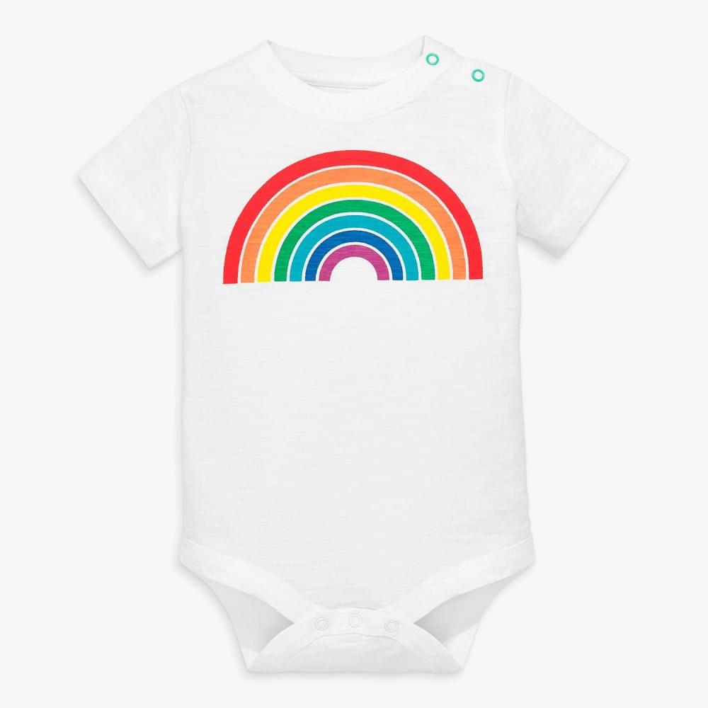 imageShort sleeve babysuit in rainbow graphicWhiterainbowgraphic