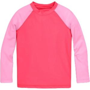 Primary Kids Long Sleeve Baseball Rash Guard, UPF 50+, Made with Recycled Materials(Bright Azalea Pink Lemonade)