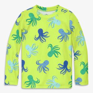 Primary Kids Long Sleeve Rash Guard in Octopus pals(Lime Octopus)