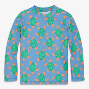 Primary Kids Long Sleeve Rash Guard in Swimming Turtles(Cornflower Sea Turtles)