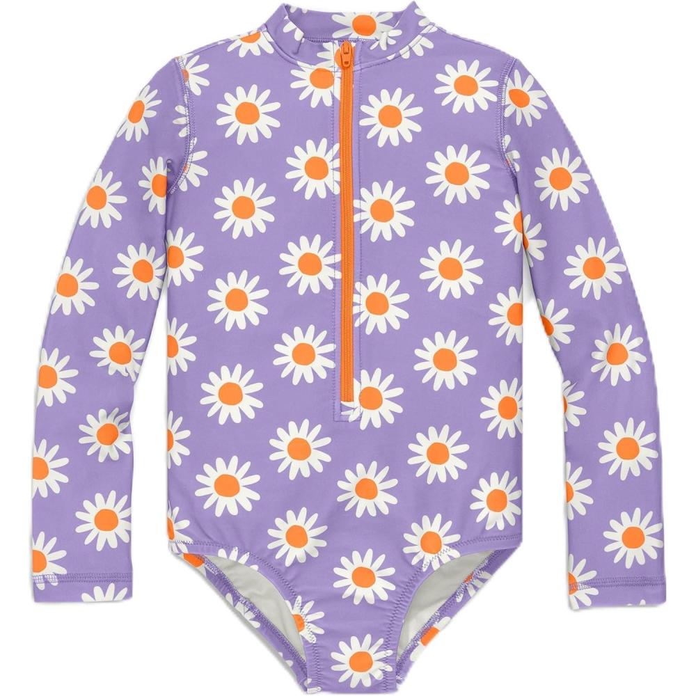 imagePrimary Kids Long Sleeve onePiece Rash Guard in Daisies UPF 50 Made with Recycled MaterialsIris Blooms