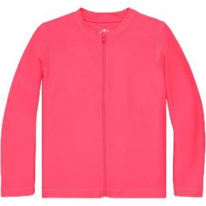 Primary Kids Long Sleeve Full-Zip Rash Guard, UPF 50+, Made with Recycled Materials(Bright Azalea)