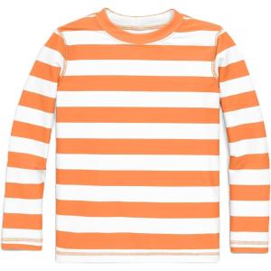 Primary Kids Long Sleeve Rash Guard in Stripe, UPF 50+, Made with Recycled Materials(Cantaloupe White Stripe)