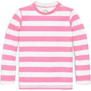 Primary Kids Long Sleeve Rash Guard in Stripe, UPF 50+, Made with Recycled Materials(Pink Lemonade White Stripe)