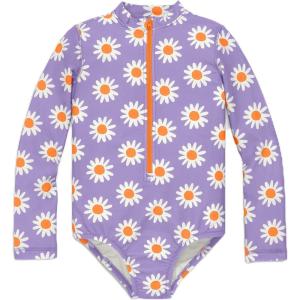 Primary Kids Long Sleeve one-Piece Rash Guard in Daisies, UPF 50+, Made with Recycled Materials(Iris Blooms)