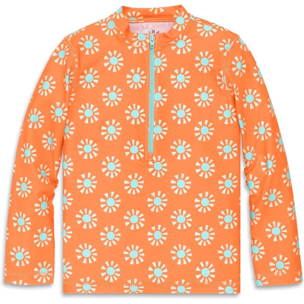 imagePrimary Kids Long Sleeve HalfZip Rash Guard in Cutout Suns UPF 50 Made with Recycled MaterialsCantaloupe Cutout Suns