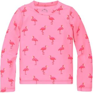 Primary Kids Long Sleeve Front-Lined Swim top in Flamingos, UPF 50+, Made with Recycled Materials(Pink Lemonade Flamingos)