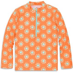 Primary Kids Long Sleeve Half-Zip Rash Guard in Cutout Suns, UPF 50+, Made with Recycled Materials(Cantaloupe Cutout Suns)
