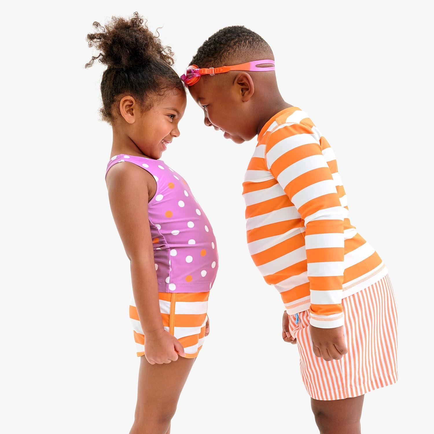 imagePrimary Kids Long Sleeve Rash Guard in Stripe UPF 50 Made with Recycled MaterialsBlueberry White Stripe