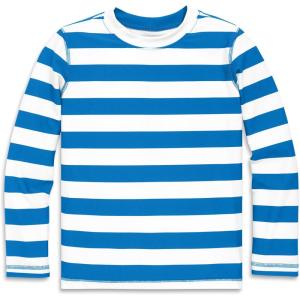 Primary Kids Long Sleeve Rash Guard in Stripe, UPF 50+, Made with Recycled Materials(Blueberry White Stripe)