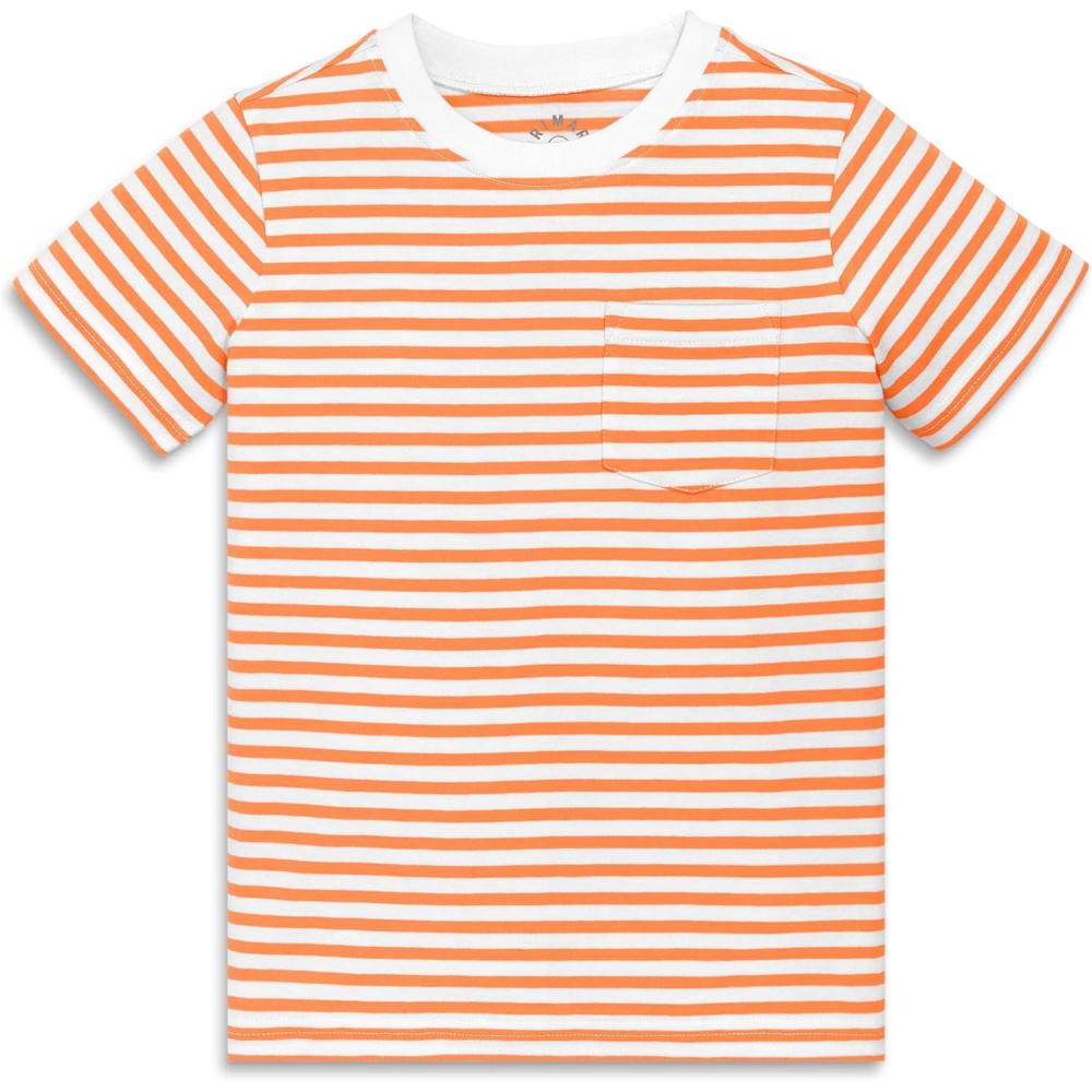 imagePrimary Kids Stripe Pocket Tee Soft 100 Cotton TShirtCantaloupe White Stripe